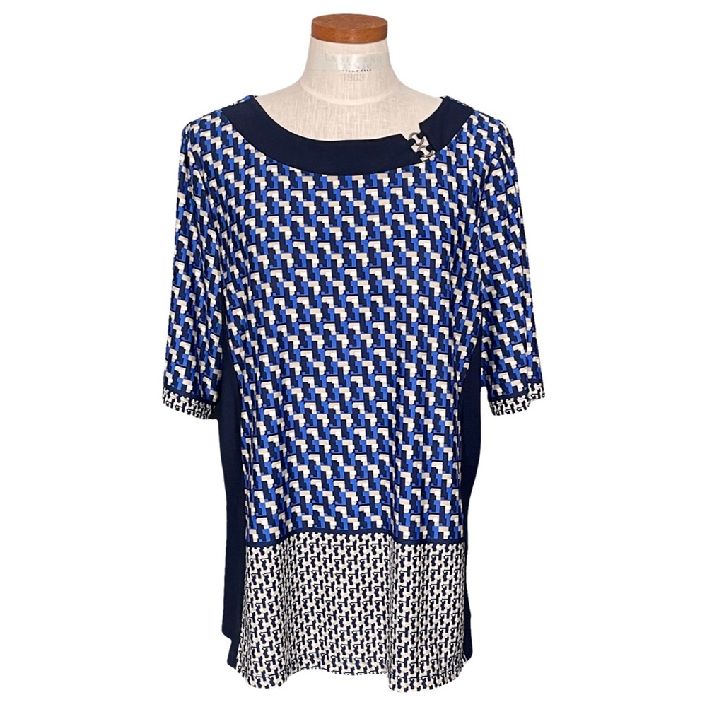 Christopher & Banks Blue Patterned Short Sleeve Pullover Blouse SzXL